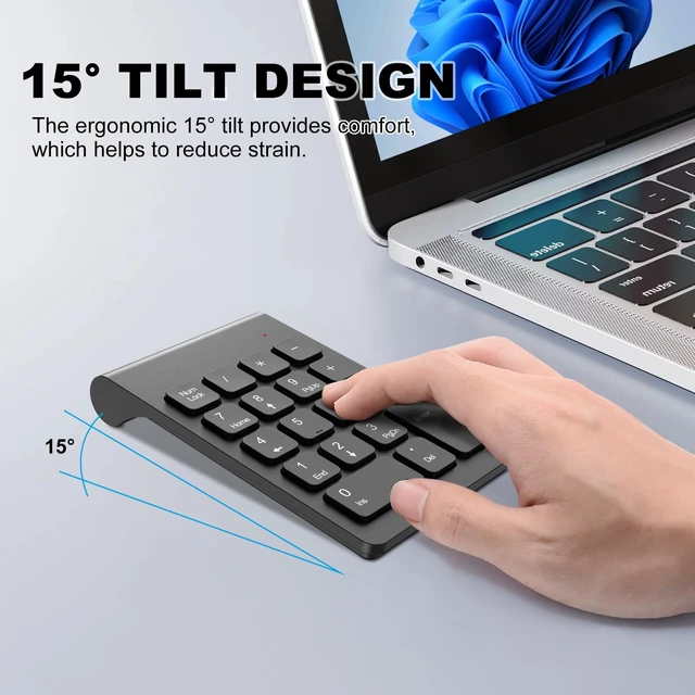 Alt view image 2 of 7 - Wireless Numeric Keypad, Mini 2.4G 18 Keys Number Pad, Portable Silent Financial Accounting Numeric Keypad Keyboard Extensions with Wireless Mouse for Laptop, PC, Desktop, Notebook(Black)