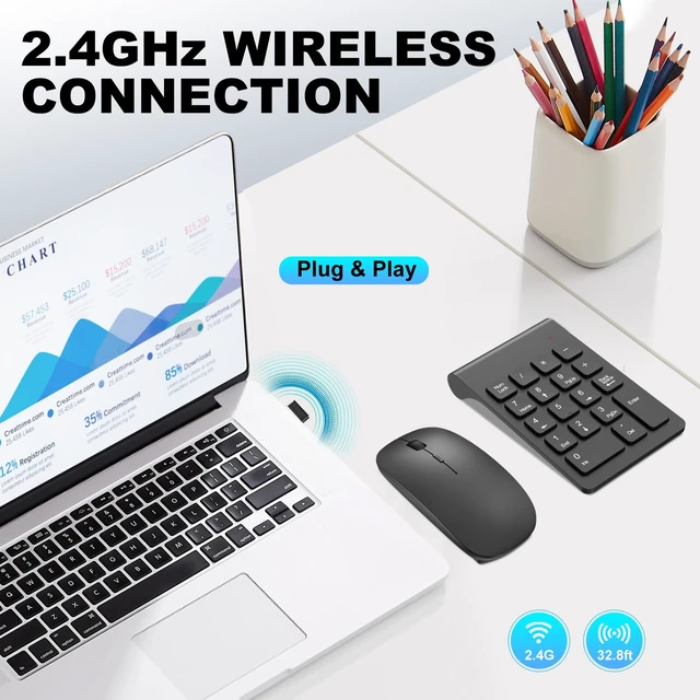 Alt view image 3 of 7 - Wireless Numeric Keypad, Mini 2.4G 18 Keys Number Pad, Portable Silent Financial Accounting Numeric Keypad Keyboard Extensions with Wireless Mouse for Laptop, PC, Desktop, Notebook(Black)