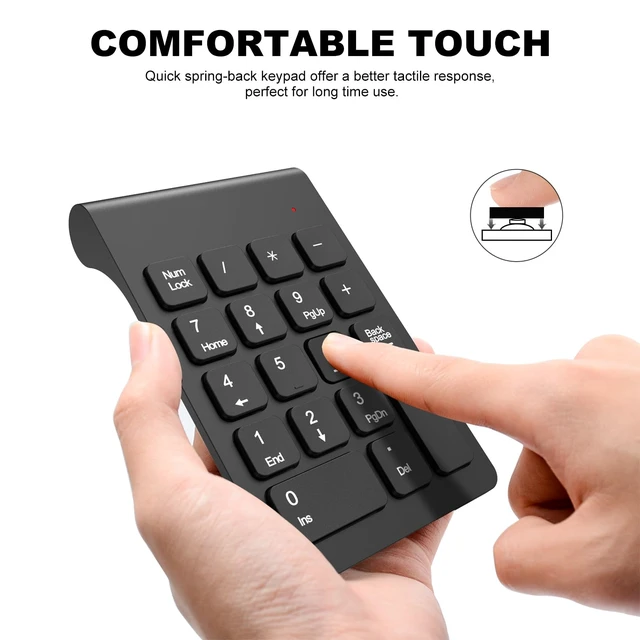 Alt view image 4 of 7 - Wireless Numeric Keypad, Mini 2.4G 18 Keys Number Pad, Portable Silent Financial Accounting Numeric Keypad Keyboard Extensions with Wireless Mouse for Laptop, PC, Desktop, Notebook(Black)