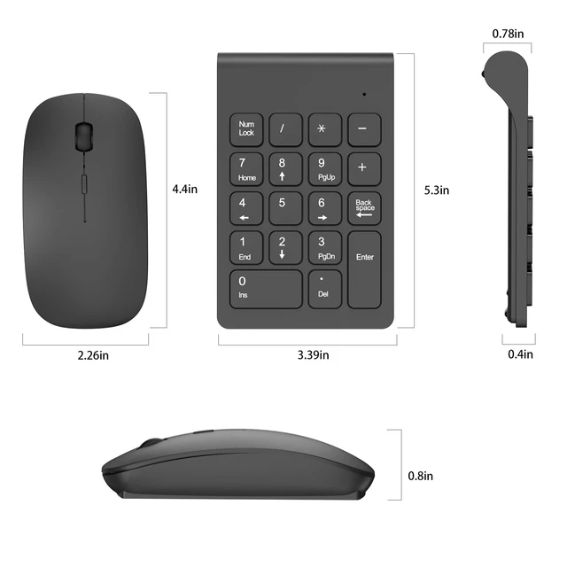 Alt view image 7 of 7 - Wireless Numeric Keypad, Mini 2.4G 18 Keys Number Pad, Portable Silent Financial Accounting Numeric Keypad Keyboard Extensions with Wireless Mouse for Laptop, PC, Desktop, Notebook(Black)