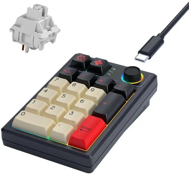 Main image of K19 Wireless Numeric Keyboard, Mechanical Number Keypad Hot-swappable Bluetooth Numpad 5.0/2.4GHz, RGB Multi-Function Knob Numerical Keyboard for Laptop Mac Win iOS Android