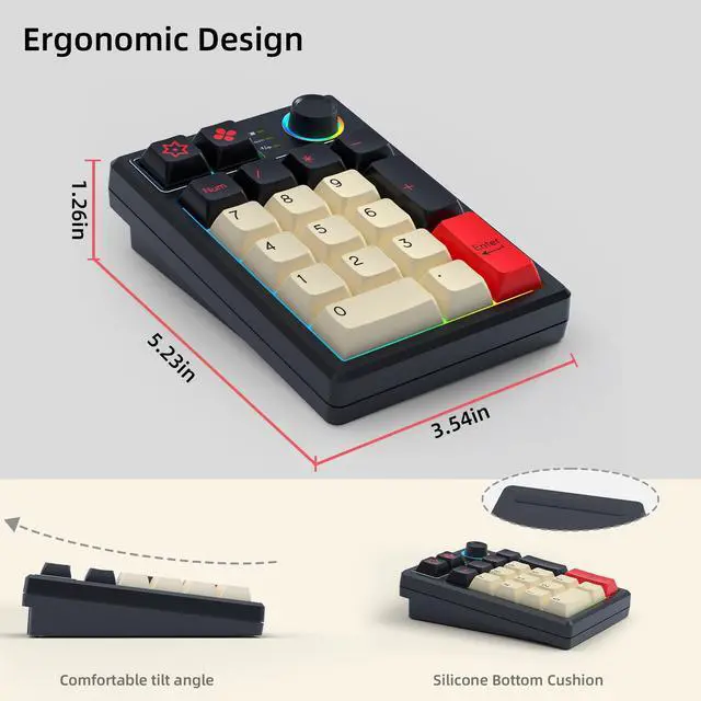 Alt view image 5 of 7 - K19 Wireless Numeric Keyboard, Mechanical Number Keypad Hot-swappable Bluetooth Numpad 5.0/2.4GHz, RGB Multi-Function Knob Numerical Keyboard for Laptop Mac Win iOS Android