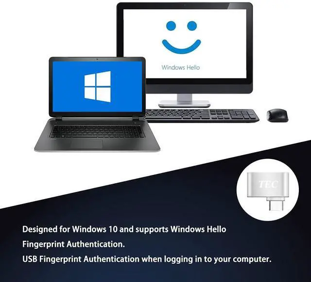 Alt view image 5 of 7 - Type-C Fingerprint Reader for Windows 10 Hello, TEC TE-FPA-C Bio-Metric Fingerprint Scanner PC Dongle for Password-Free and File Encryption, 360° Touch Speedy Matching Security Key