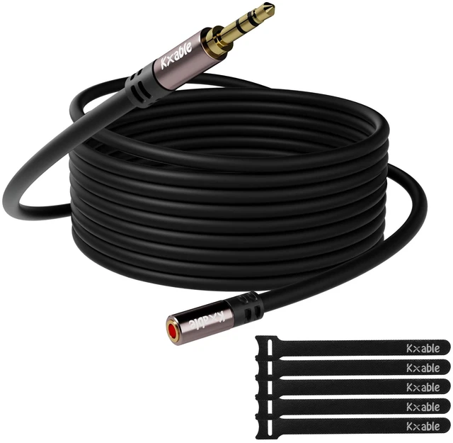Main image of 3.5mm Extension Cable 25 Feet, Long Male to Female Auxiliary Audio Stereo Cable, Headphone Extension Cord, Hi-Fi Sound, Gold Plated Connectors, OFC Core, Black Cable (with 5 pcs Cable Ties) -25ft