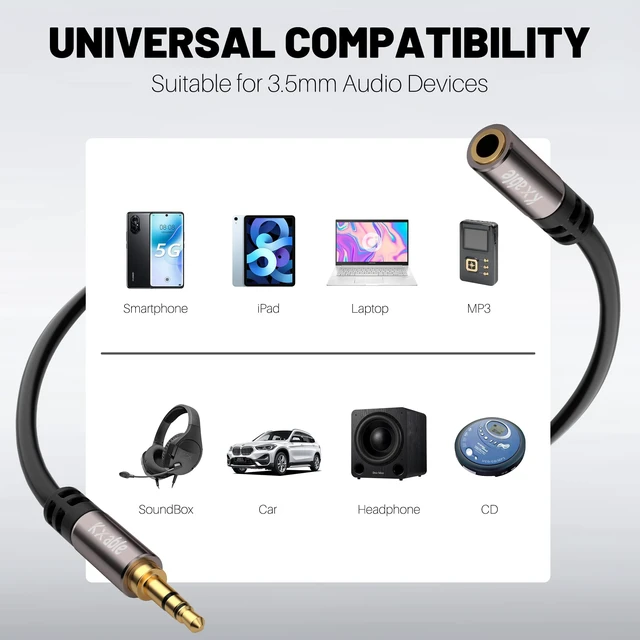 Alt view image 3 of 7 - 3.5mm Extension Cable 25 Feet, Long Male to Female Auxiliary Audio Stereo Cable, Headphone Extension Cord, Hi-Fi Sound, Gold Plated Connectors, OFC Core, Black Cable (with 5 pcs Cable Ties) -25ft