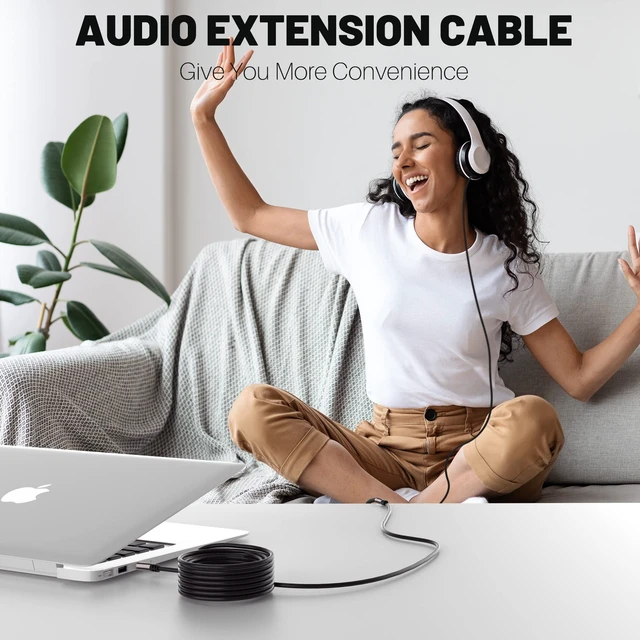 Alt view image 6 of 7 - 3.5mm Extension Cable 25 Feet, Long Male to Female Auxiliary Audio Stereo Cable, Headphone Extension Cord, Hi-Fi Sound, Gold Plated Connectors, OFC Core, Black Cable (with 5 pcs Cable Ties) -25ft