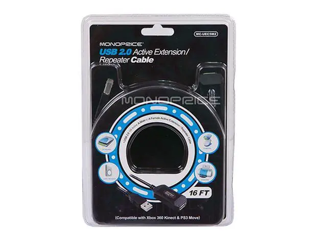 Alt view image 4 of 4 - USB 2.0 Male to Female Active Extension/Repeater Cable - Use with PlayStation, Xbox, Kinenct, Oculus VR, Card Reader, Hard Drive, Keyboard, Printer, Camera, 20/28AWG, 16 feet, Black