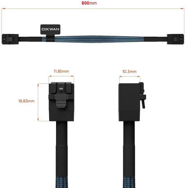 Alt view image 4 of 7 - 2 Pack 12G Internal Mini SAS HD SFF-8643 to SFF-8643 Cable, 0.8-Meter(2.6ft)