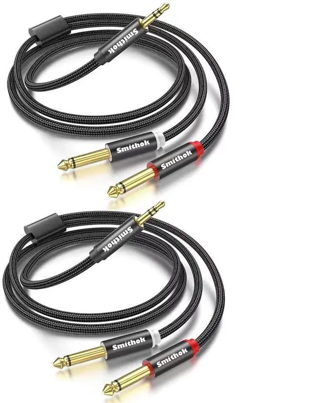 Main image of 2pack 10Ft 3.5mm TRS to Dual 6.35mm Stereo Cable 1/8 TRS to Dual 6.35mm 1/4 TS Mono Y Splitter Audio Cord Adapter for Smartphone, Mixer,PC, CD Player, Speakers and Home Stereo System
