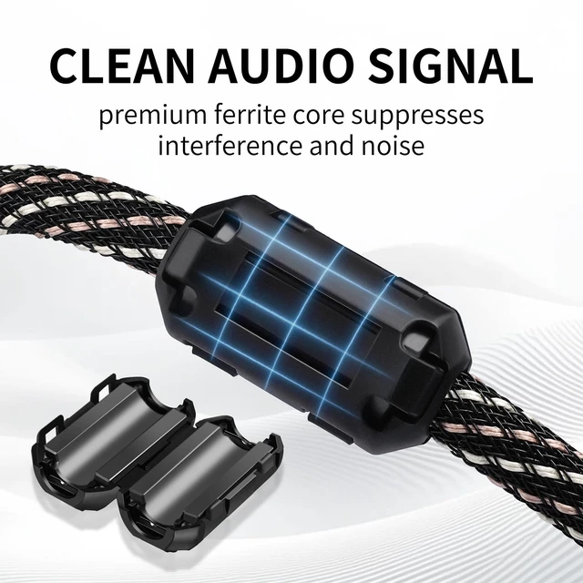 Alt view image 6 of 7 - Audiophile RCA to 1/4, Dual RCA to 6.35mm TRS Y Splitter Cable 3.28ft OFC Core, 24K Gold-Plated Plugs, Nylon Braid, Ferrite Core, Double Shielded Audio Cord for HiFi Home Stereos & Turntables