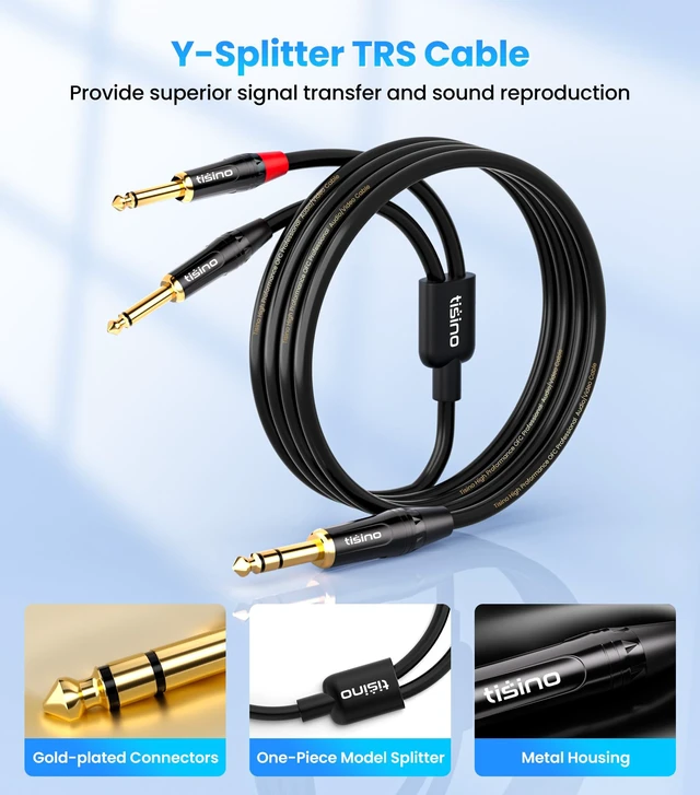 Alt view image 2 of 7 - 1/4 inch TRS Stereo to Dual 1/4 inch TS Mono Insert Cable Y-Splitter Stereo Breakout Cable Patch Cord - 10 feet
