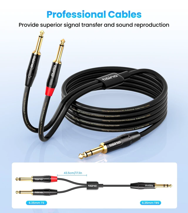 Alt view image 4 of 7 - 1/4 inch TRS Stereo to Dual 1/4 inch TS Mono Insert Cable Y-Splitter Stereo Breakout Cable Patch Cord - 10 feet