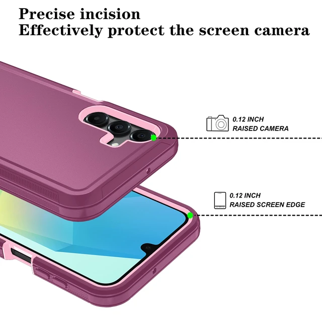 Alt view image 4 of 7 - for Samsung Galaxy A16 5G Phone Case, 3-Layer Cover, WineRedPink | Heavy Duty Shockproof & Dropproof Phone Case with 2 Pack HD Screen Protector for Galaxy A16 5G
