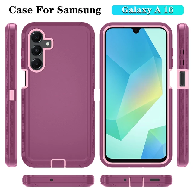 Alt view image 7 of 7 - for Samsung Galaxy A16 5G Phone Case, 3-Layer Cover, WineRedPink | Heavy Duty Shockproof & Dropproof Phone Case with 2 Pack HD Screen Protector for Galaxy A16 5G
