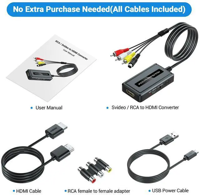 Alt view image 7 of 7 - RCA Svideo to HDMI Converter, Support 4 : 3/16 : 9 Aspect Ratio Switch, 720P/1080P HDMI Output Switch, S-video AV RCA to HDMI converter for VHS/DVD/Wii/PS1/PS2/N64/NGC to Display on HDMI Screen