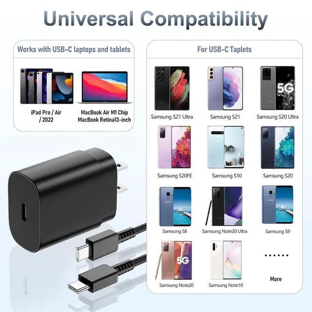 Alt view image 7 of 7 - 2Pack 25W Super Fast Charger Type C 6ft, USB C Wall Charging and Long Android Phone Charger Cable Cord for Samsung Galaxy S25 Ultra/S25 Plus/S25/S24+/S24 Ultra/S23 Ultra/S22 Plus/S21/Note 20/Note10+