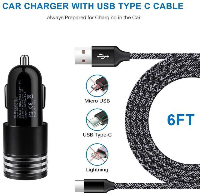 Alt view image 5 of 7 - USB Type C Fast Charger for Moto G Stylus 5G 2025 2024/G Power 2026 2025/G 2026/G Pure/G Play 2023/2021/G8 Power/G7 Play/Z4/Edge 5G UW/One 5G Ace,Quick Charge 3.0 Car Charger Wall Adapter +3FT Cable