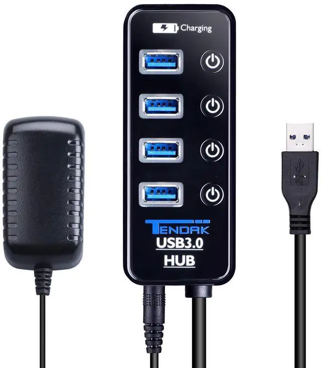 Main image of USB 3.0 Hub - USB Hub with 4 USB 3.0 Data Ports + 1 USB Smart Charging Port and Power Supply Adapter with Individual On/Off Port Switches for MacBook, Mac Pro, HDD