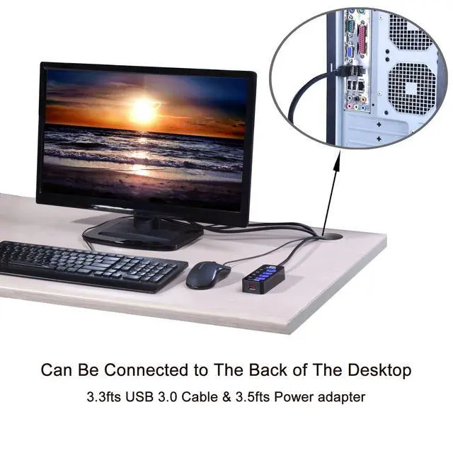 Alt view image 6 of 7 - USB 3.0 Hub - USB Hub with 4 USB 3.0 Data Ports + 1 USB Smart Charging Port and Power Supply Adapter with Individual On/Off Port Switches for MacBook, Mac Pro, HDD