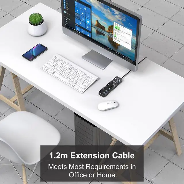 Alt view image 4 of 6 - USB Hub, 7 Port USB Hub 3.0 with 4ft USB Long Cable, and Aluminum USB 3.0 Hub with Individual On/Off Switch and LED Indicator, USB Splitter for Laptop & PC, Power Adapter Not Included