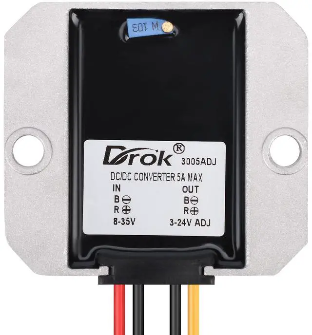 Alt view image 2 of 7 - Adjustable Voltage Regulator, IP68 Waterproof DC to DC Buck Converter 8-35V to 3-24V 5A, Aluminum Protective Case Step Down Converter 5V 12V Power Supply