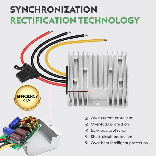 Alt view image 6 of 7 - 20A 240W Golf Cart DC 18V 20V 24V 36V 48V Step Down to DC 12V Converter Voltage Regulator Reducer Power Buck Converter with Fuse(Inputs 18V-58V to 12V 20A)