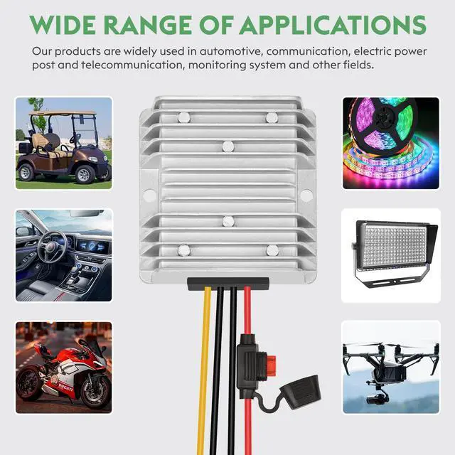 Alt view image 7 of 7 - 20A 240W Golf Cart DC 18V 20V 24V 36V 48V Step Down to DC 12V Converter Voltage Regulator Reducer Power Buck Converter with Fuse(Inputs 18V-58V to 12V 20A)