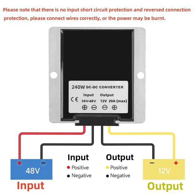 Alt view image 3 of 6 - DC-DC 36V 48V to 12V 20A 240W Step Down Converter Golf Cart Voltage Regulator Reducer Transformer with Fuse Waterproof