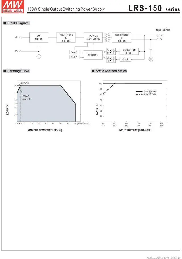 Alt view image 5 of 6 - LRS-150-24 Switching Power Supply, Single Output, 24V, 6.5A, 156W, 6.26" L x 3.82" W x 1.18" H