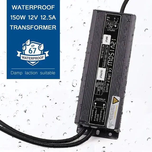 Alt view image 4 of 7 - 150W LED Driver Waterproof IP67 Power Supply, Constant Voltage 120V to 12V Transformer for LED Light Indoor/Outdoor Lights and Any DC Devices