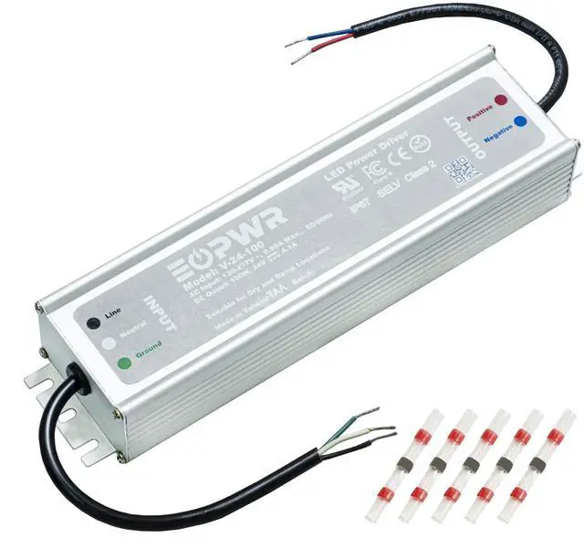 Main image of LED Driver 100W Waterproof IP67 Power Supply AC120-277V to 24V DC Low Voltage Transformer Adapter Constant Voltage for LED Strip UL CE TAA (24V 100W)