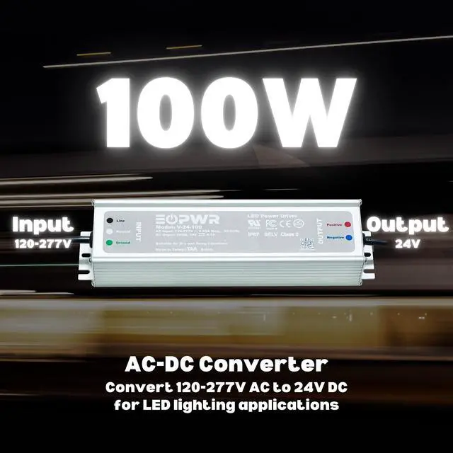 Alt view image 2 of 6 - LED Driver 100W Waterproof IP67 Power Supply AC120-277V to 24V DC Low Voltage Transformer Adapter Constant Voltage for LED Strip UL CE TAA (24V 100W)