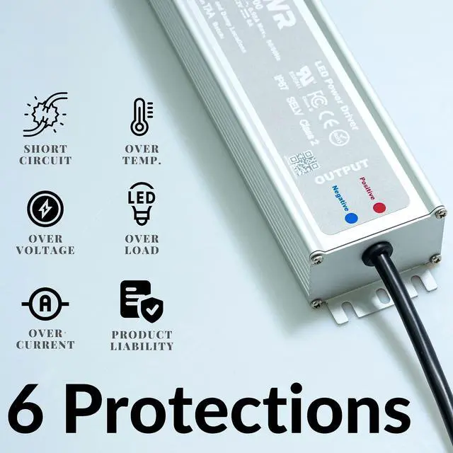 Alt view image 3 of 6 - LED Driver 100W Waterproof IP67 Power Supply AC120-277V to 24V DC Low Voltage Transformer Adapter Constant Voltage for LED Strip UL CE TAA (24V 100W)