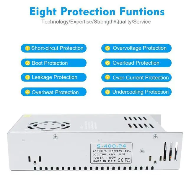 Alt view image 2 of 7 - 24V 16.5A 400W Universal Regulated Switching Power Supply, 100-240V AC to DC 24 Volt LED Driver, Converter, Transformer, Adapter for LED Strip Light, CCTV, Computer Project, 3D Printer etc