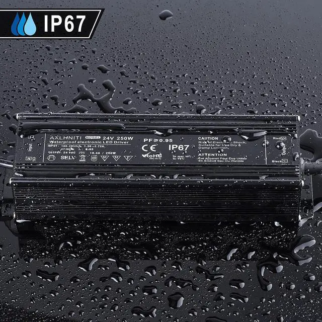 Alt view image 6 of 7 - LED Power Supply 250W, Waterproof IP67, 100V-265V AC to 24V DC, 3-Prong Plug with 3.3 Feet Cable for LED Strip Lights