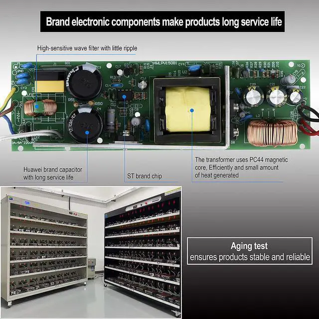 Alt view image 3 of 7 - LED Power Supply 250W, Waterproof IP67, 100V-265V AC to 24V DC, 3-Prong Plug with 3.3 Feet Cable for LED Strip Lights