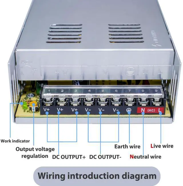 Alt view image 3 of 6 - 24V 20A Switching Converter, Switching Power Supply, AC/DC Voltage Regulator, AC 110V/220V to DC 24V 20A 480W Transformer Power Adapter Converter for LED Strip, LED Display, 3D Printer