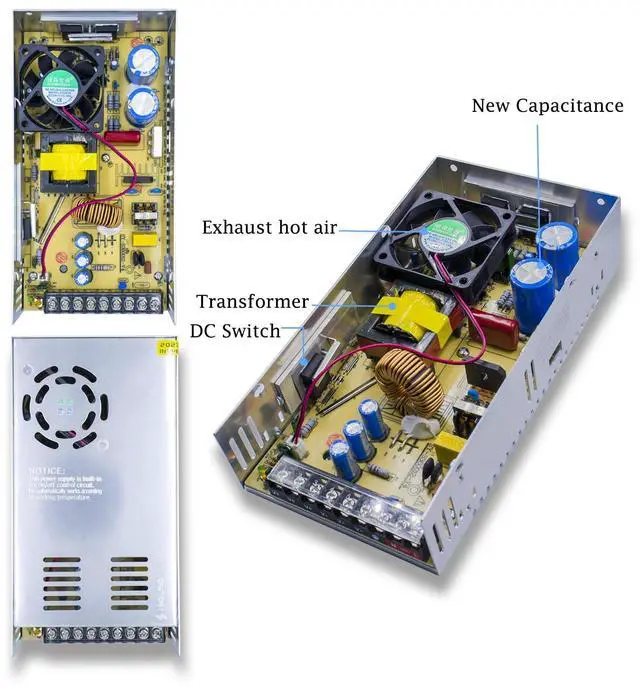 Alt view image 4 of 6 - 24V 20A Switching Converter, Switching Power Supply, AC/DC Voltage Regulator, AC 110V/220V to DC 24V 20A 480W Transformer Power Adapter Converter for LED Strip, LED Display, 3D Printer