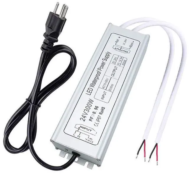 Main image of LED Driver, 300W IP67 Waterproof Outdoor Power Supply, AC 110-260V to DC 24V 12.5A Low Voltage Transformer, Adapter with 3-Prong Plug for LED Light, Computer Project, Outdoor Use