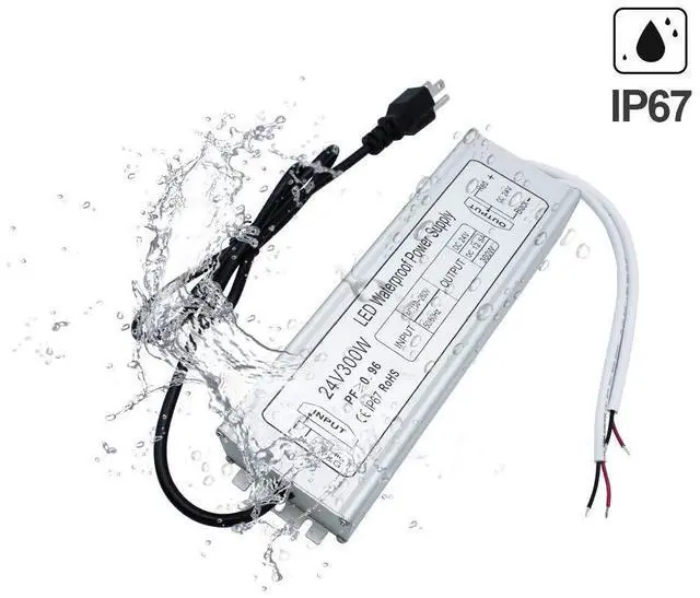 Alt view image 5 of 7 - LED Driver, 300W IP67 Waterproof Outdoor Power Supply, AC 110-260V to DC 24V 12.5A Low Voltage Transformer, Adapter with 3-Prong Plug for LED Light, Computer Project, Outdoor Use