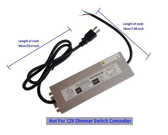 Alt view image 2 of 3 - 200w Waterproof Power Supply Transformer,110-130v AC to 12v DC Output 16.7a Power Supply Adapter with 3 feet Cable for Outdoor Use