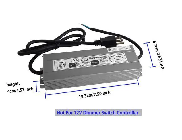 Alt view image 3 of 3 - 200w Waterproof Power Supply Transformer,110-130v AC to 12v DC Output 16.7a Power Supply Adapter with 3 feet Cable for Outdoor Use