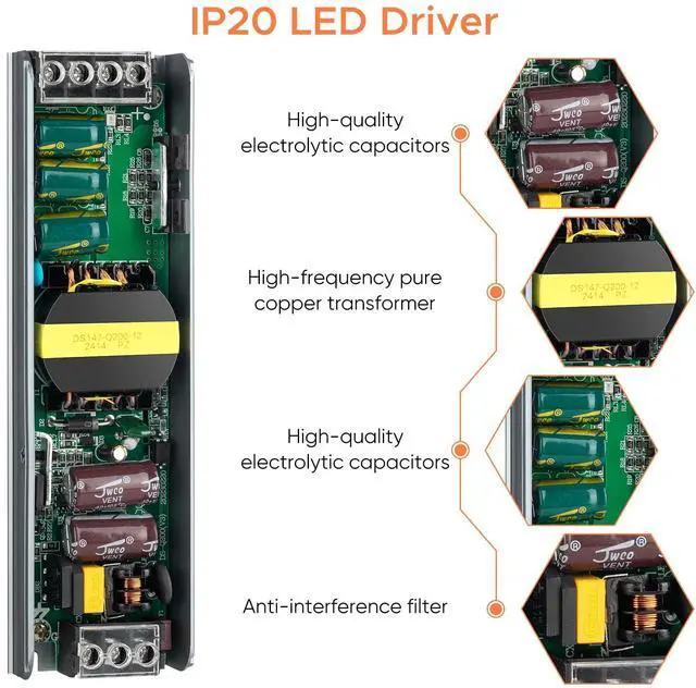 Alt view image 3 of 7 - 12V 200W LED Driver, LED Power Supply 16.6A, Transformer AC 120V to DC 12V, for Home Lighting, LED Lamps