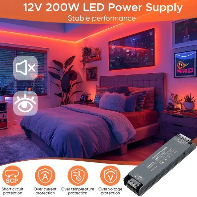 Alt view image 6 of 7 - 12V 200W LED Driver, LED Power Supply 16.6A, Transformer AC 120V to DC 12V, for Home Lighting, LED Lamps