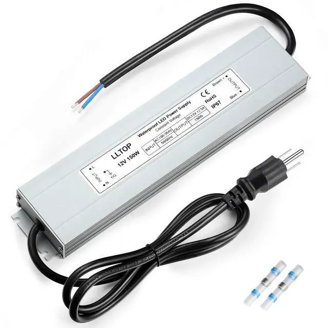 Main image of LED Power Supply 150 Watts Waterproof IP67 LED Driver 100-264V AC to 12V DC 12.5A Low Voltage Transformer Converter Ultra Slim Power Adapter for Indoor Outdoor LED Lights