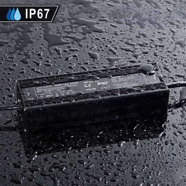 Alt view image 6 of 6 - Waterproof IP67 LED Transformer - 250W 12V, 110V AC to 12V DC Low Voltage Output with 3-Prong Plug, 3.3 Feet Cable for LED Light, Computer Project, Outdoor Light