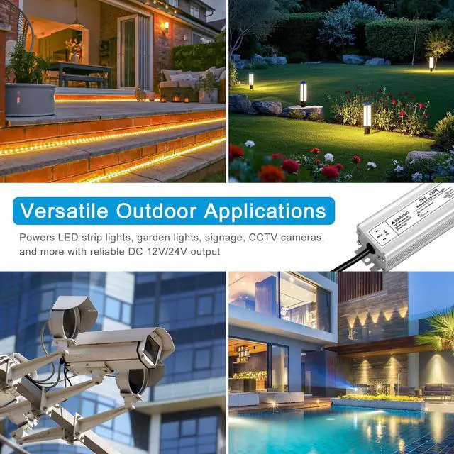 Alt view image 7 of 7 - 24V 100W LED Power Supply, IP67 Waterproof LED Driver, AC 110V to DC 24 Volt 4.2A Low Voltage Transformer Converter for Outdoor LED Strip & Landscape Lighting, 3-Prong Plug with 3.3FT Cable