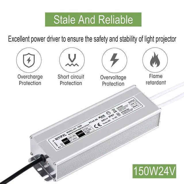 Alt view image 2 of 6 - LED Driver 150 Watts 24V DC Low Voltage Transformer Waterproof IP67 LED Power Supply, Adapter with 3-Prong Plug 3.3 Feet Cable for Any 24V DC led Lights, Computer Project, Outdoor Light