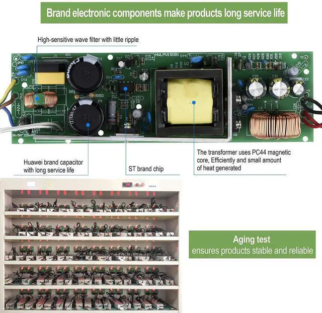 Alt view image 3 of 6 - LED Driver 200 Watts Waterproof IP67 Power Supply Transformer Adapter 90V-130V AC to 12V DC Low Voltage Output with 3-Prong Plug 3.3 Feet Cable for LED Light, Computer Project, Outdoor Light