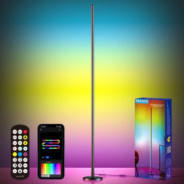 Main image of RGB LED Corner Floor Lamp with Music Sync and 16 Million DIY Colors, Color Changing Modern Smart Standing Lamp with APP and Remote Control, Ambient Light for Bedroom, Living Room & Gaming room